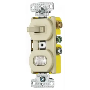 HUBBELL WIRING DEVICE-KELLEMS RC309I Toggle Switch, 15A, 120VAC, Self Grounding, Side Wired, Ivory | BD6DEV