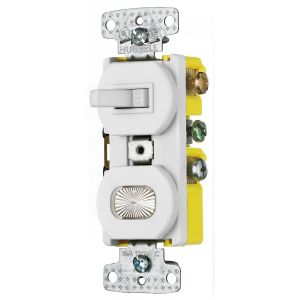 HUBBELL WIRING DEVICE-KELLEMS RC309W Toggle Switch, 15A, 120VAC, Self Grounding, Side Wired, White | BC8CVB