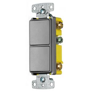 HUBBELL WIRING DEVICE-KELLEMS RCD103GY Rocker Switch, Single Pole, Three Way, 15A, 120VAC, Side Wired, Gray | BC9EGJ