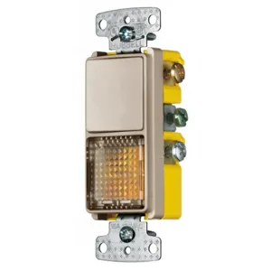 HUBBELL WIRING DEVICE-KELLEMS RCD309AL Rocker Switch, Pilot Light, Combination Device, 15A, 3W, Aluminium | CE6RUT