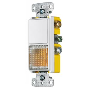 HUBBELL WIRING DEVICE-KELLEMS RCD309W Rocker Switch, Three Way, Pilot Light, Clear, 15A, 120V, White | BD6CME