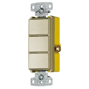 HUBBELL WIRING DEVICE-KELLEMS RCD111I Rocker Switch, Three Way, 15A, 120VAC, Side Wired, Ivory | BD4ZXB