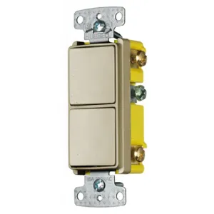 HUBBELL WIRING DEVICE-KELLEMS RCD103I Rocker Switch, Single Pole, Three Way, 15A, 120VAC, Side Wired, Ivory | BD2EYB