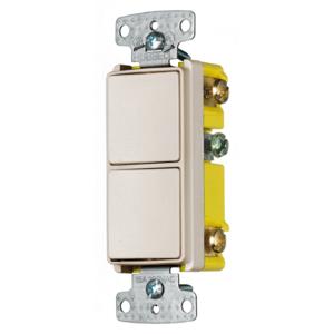 HUBBELL WIRING DEVICE-KELLEMS RCD303LA Rocker Switch, Three Way, 15A, 120VAC, Side Wired, White | BC7PTK