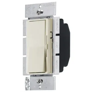 HUBBELL WIRING DEVICE-KELLEMS RDV10PI Dimmer Switch, Illuminated Rocker, Single Pole, 1000W, 120VAC, Ivory | AZ4RYL