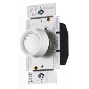 HUBBELL WIRING DEVICE-KELLEMS RFSQ2FDK Motor Speed Control Switch, Rotary Type, Single Pole, 15A, 120VAC, Ivory/White | CE6RNC