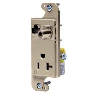 HUBBELL WIRING DEVICE-KELLEMS RJ620ALTR Receptacle, J-Load Media Outlet, 20A, 125V, Tamper Resistant, Cat 6 Jack, Almond | BD2BQU