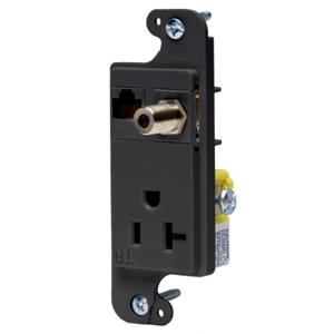 HUBBELL WIRING DEVICE-KELLEMS RJ620BKTR Receptacle, J-Load Media Outlet, 20A, 125V, Tamper Resistant, Cat 6 Jack, Black | BD2PXF