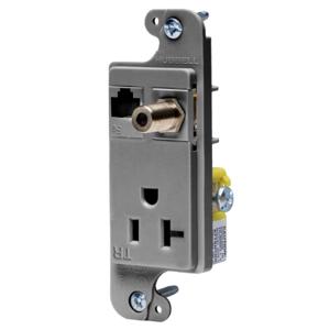 HUBBELL WIRING DEVICE-KELLEMS RJ620GYTR Receptacle, J-Load Media Outlet, 20A, 125V, Tamper Resistant, Cat 6 Jack, Black | BC7YVX