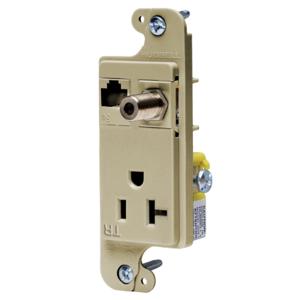 HUBBELL WIRING DEVICE-KELLEMS RJ620ITR Receptacle, J-Load Media Outlet, 20A, 125V, Tamper Resistant, Cat 6 Jack, Ivory | BD2PBH