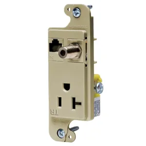 HUBBELL WIRING DEVICE-KELLEMS RJ620ITR Receptacle, J-Load Media Outlet, 20A, 125V, Tamper Resistant, Cat 6 Jack, Ivory | BD2PBH