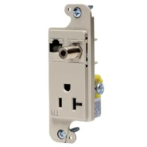 HUBBELL WIRING DEVICE-KELLEMS RJ620LATR Receptacle, J-Load Media Outlet, 20A, 125V, Tamper Resistant, Cat 6 Jack | BC7PTM