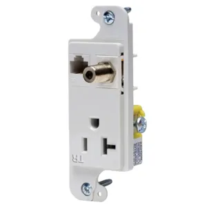 HUBBELL WIRING DEVICE-KELLEMS RJ620WTR Receptacle, J-Load Media Outlet, 20A, 125V, Tamper Resistant, Cat 6 Jack, White | BD4UEH