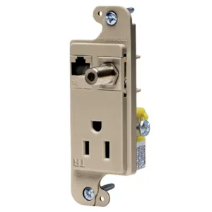 HUBBELL WIRING DEVICE-KELLEMS RJ650ALTR Receptacle, J-Load Media Outlet, 15A, 125V, Tamper Resistant, Cat 6 Jack, Almond | BC8JZL