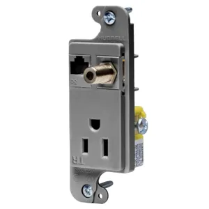 HUBBELL WIRING DEVICE-KELLEMS RJ650GYTR Receptacle, J-Load Media Outlet, 15A, 125V, Tamper Resistant, Cat 6 Jack, Gray | BD3TBN