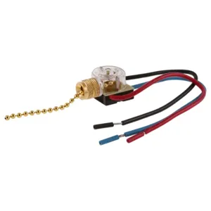 HUBBELL WIRING DEVICE-KELLEMS RL120 Pull Chain Lever Switch, Off/1 On/2 On/1 And 2 On, 3 Connections, Brass | CE6YAX 49YK46