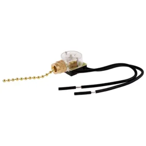 HUBBELL WIRING DEVICE-KELLEMS RL121 Pull Chain Lever Switch, On/Off, 2 Connections, SPST, Brass | CE6RUU 49YK47