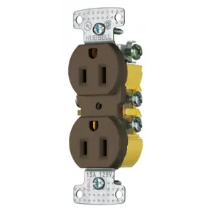 HUBBELL WIRING DEVICE-KELLEMS RR15 Receptacle, Standard Duplex, Flush Mount, 15A, 125V AC, Brown | BC7YWA 2JFR7