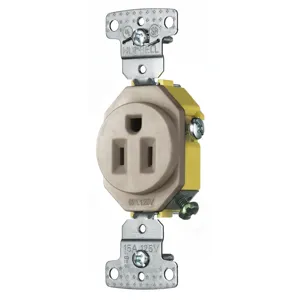 HUBBELL WIRING DEVICE-KELLEMS RR151AL Receptacle, Single, 15A, 125V, 2-Pole, 3-Wire Grounding, Push Terminals, Almond | CE6RQJ