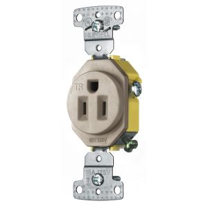 HUBBELL WIRING DEVICE-KELLEMS RR151ALTR Single Receptacle, Tamper Resistant, 15A, 125V, 2-Pole, Almond | BD2RVK