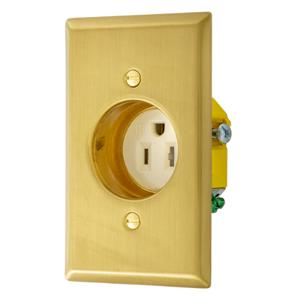 HUBBELL WIRING DEVICE-KELLEMS RR151CHBS Clock Hanger Recessed Receptacle, 15A, 125V, Brass | CE6RQK