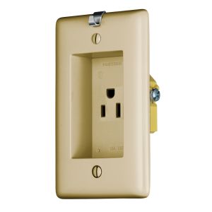 HUBBELL WIRING DEVICE-KELLEMS RR151CHI Clock Hanger Recessed Receptacle, 15A, 125V, Iv | CE6RQL