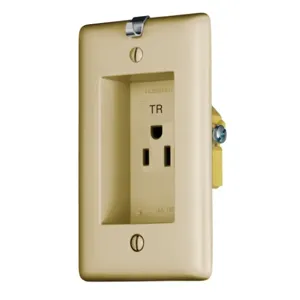 HUBBELL WIRING DEVICE-KELLEMS RR151CHITR Tamper Resistant Receptacle, Clock Hanger, 15A, 125V, 2-Pole, Ivory | BC9GCA