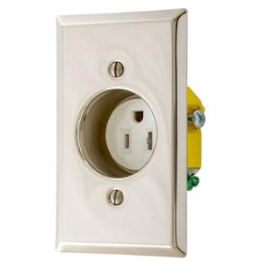HUBBELL WIRING DEVICE-KELLEMS RR151CHSSTR Receptacle, Tamper Resistant, Clock Hanger, 15A, 125V, 2-Pole, Stainless Steel | BC8YNY