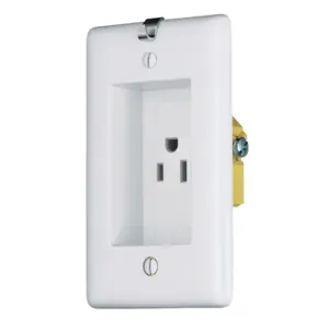 HUBBELL WIRING DEVICE-KELLEMS RR151CHW Clock Hanger Recessed Receptacle, 15A, 125V, White | CE6RQN