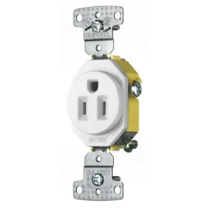 HUBBELL WIRING DEVICE-KELLEMS RR151W Receptacle, Single, 15A, 125V, 2-Pole, White | BD2EYC