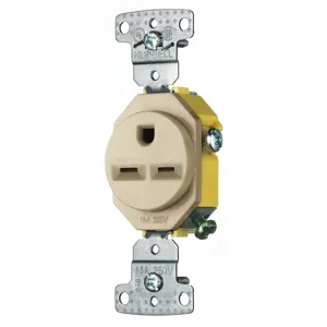 HUBBELL WIRING DEVICE-KELLEMS RR155AL Single Receptacle, Self Grounding, 15A, 250V, 2-Pole, Almond | CE6RQQ