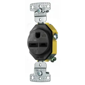 HUBBELL WIRING DEVICE-KELLEMS RR155BKWR Single Receptacle, Weather Resistant, 15A, 250V, 2-Pole, Black | BC9EGQ