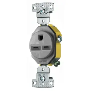 HUBBELL WIRING DEVICE-KELLEMS RR155GY Single Receptacle, Self Grounding, 15A, 250V, 2-Pole, Gray | BD2YBP