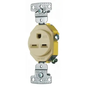 HUBBELL WIRING DEVICE-KELLEMS RR155IWR Single Receptacle, Weather Resistant, 15A, 250V, 2-Pole, Ivory | BC9ZEB