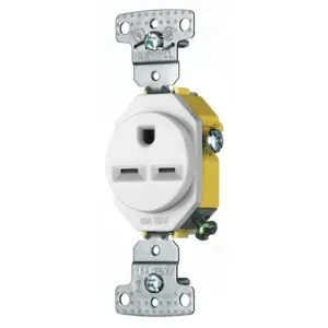 HUBBELL WIRING DEVICE-KELLEMS RR155W Receptacle, Single, 15A, 250V, 2-Pole, White | BC7WZH