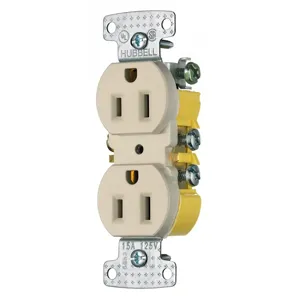 HUBBELL WIRING DEVICE-KELLEMS RR15AL Receptacle, Duplex, 15A, 125V, 2-Pole, 3-Wire Grounding, Push Terminals, Almond | CE6RQR