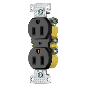 HUBBELL WIRING DEVICE-KELLEMS RR15BK Receptacle, Duplex, 15A125V, 2-Pole, Push Terminals, Black | BC9CHD