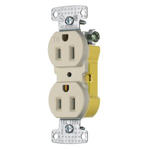 HUBBELL WIRING DEVICE-KELLEMS RR15EALTR Duplex Receptacle, Tamper Resistant, Push Terminals, 15A, 125V, 2-Pole, Almond | CE6RQV