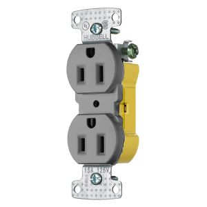 HUBBELL WIRING DEVICE-KELLEMS RR15EGY Duplex Receptacle, 15A, 125V, Gray | CE6RQX