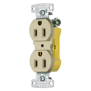 HUBBELL WIRING DEVICE-KELLEMS RR15EI Duplex Receptacle, 15A, 125V, Ivory | CE6RQY