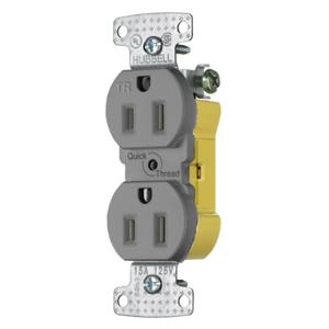 HUBBELL WIRING DEVICE-KELLEMS RR15EQGYTR Duplex Receptacle, Quick Wire Push Terminals, 15A, 125V, 2-Pole, Gray | CE6RRE