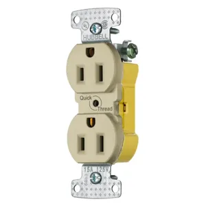 HUBBELL WIRING DEVICE-KELLEMS RR15EQI Duplex Receptacle, 15A, 125V, Ivory | CE6RRF