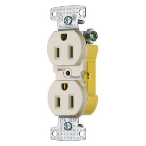 HUBBELL WIRING DEVICE-KELLEMS RR15EQLA Duplex Receptacle, 15A, 125V, Light Almond | CE6RRG