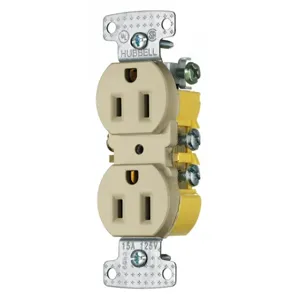 HUBBELL WIRING DEVICE-KELLEMS RR15I Receptacle, Standard Duplex, Flush Mount, 15A, 125V AC, Ivory | BD4PWG 2JFT5