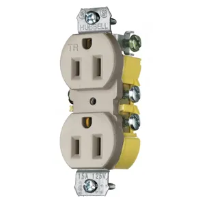 HUBBELL WIRING DEVICE-KELLEMS RR15KALTR Duplex Receptacle, Tamper Resistant, Cut Ears, 15A, 125V, 2-Pole, Almond | CE6RRL