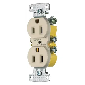 HUBBELL WIRING DEVICE-KELLEMS RR15QAL Duplex Receptacle, 15A, 125V, Almond | CE6RRQ