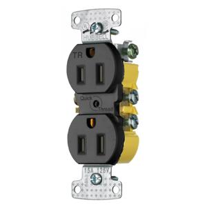 HUBBELL WIRING DEVICE-KELLEMS RR15QBKTR Duplex Receptacle, Tamper Resistant, Quick Plate, 15A, 125V, 2-Pole, Black | BC9MEG