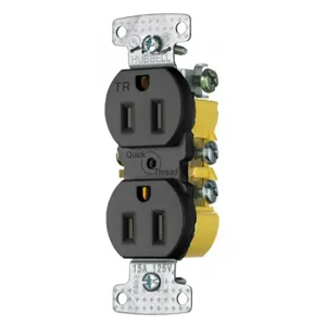 HUBBELL WIRING DEVICE-KELLEMS RR15QBKTR Duplex Receptacle, Tamper Resistant, Quick Plate, 15A, 125V, 2-Pole, Black | BC9MEG