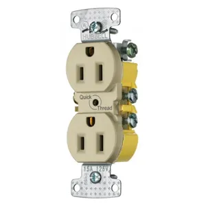 HUBBELL WIRING DEVICE-KELLEMS RR15QI Duplex Receptacle, 15A, 125V, Ivory | CE6RRU