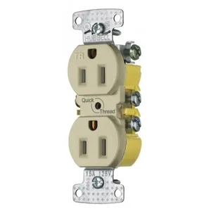 HUBBELL WIRING DEVICE-KELLEMS RR15QITR Straight Blade Receptacle, 15A, 125V, 2-Pole, 3-Wire Grounding, Light Almond | BD3AXC